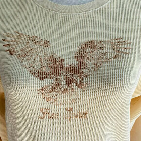 Forever 21 Ribbed Free Spirit Graphic Top Waffle Knit Taupe Faded Retro Size L - Picture 3 of 8